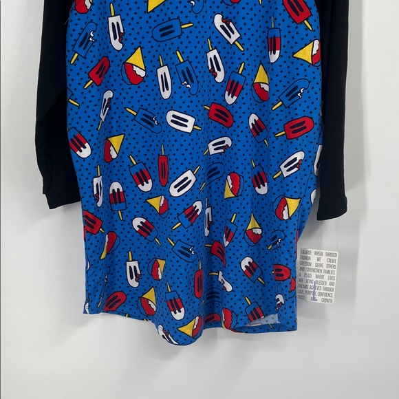 Lularoe Black and Blue Ice Cream Print Randy Shirt Size Large - Picture 2 of 8